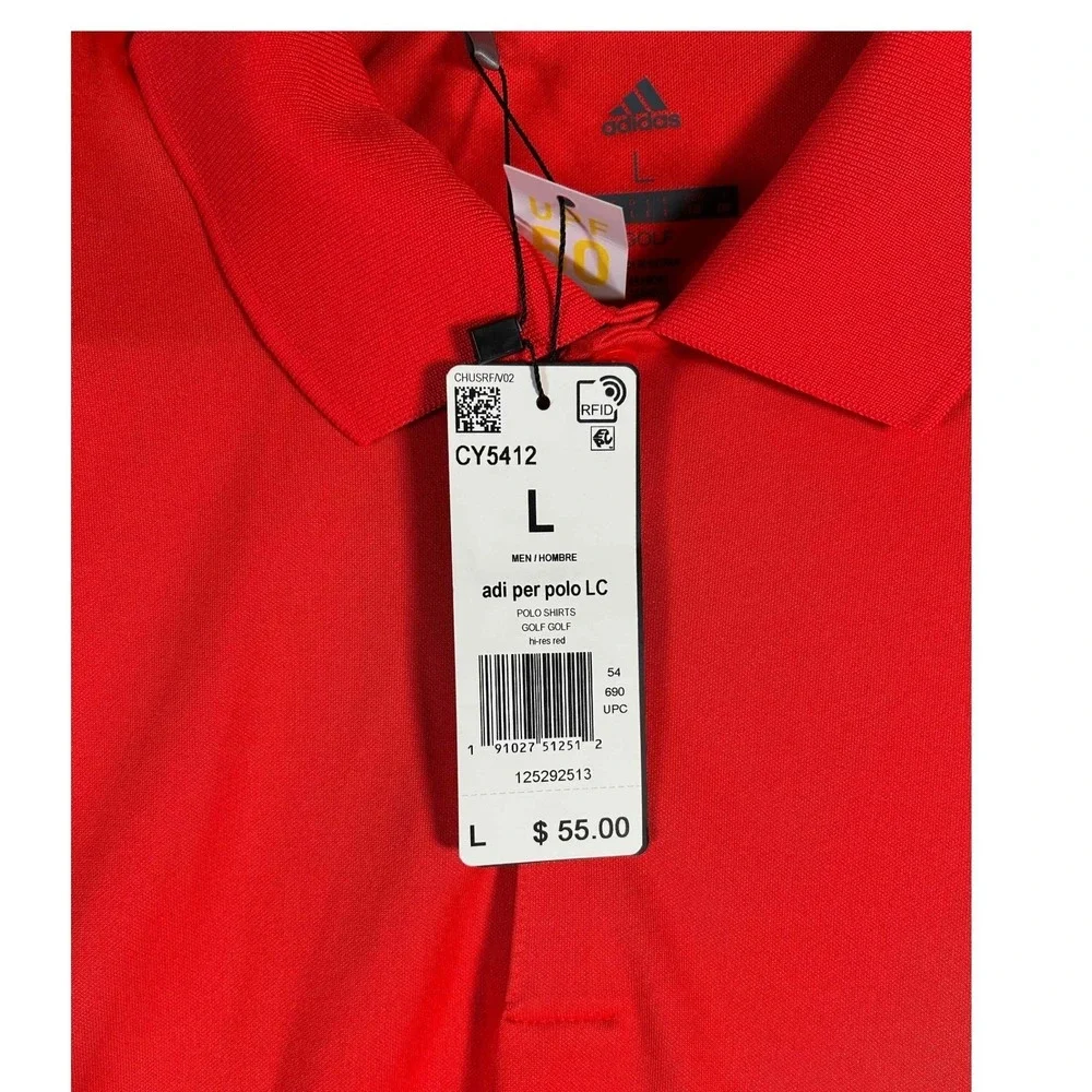 Adidas Golf Mens Hi-Res Red Performance Polo Shirt UPF 50 CY5412 Size L NEW